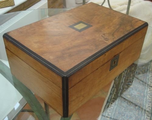 19th century very unusual walnut work box with a really interesting fitted interior