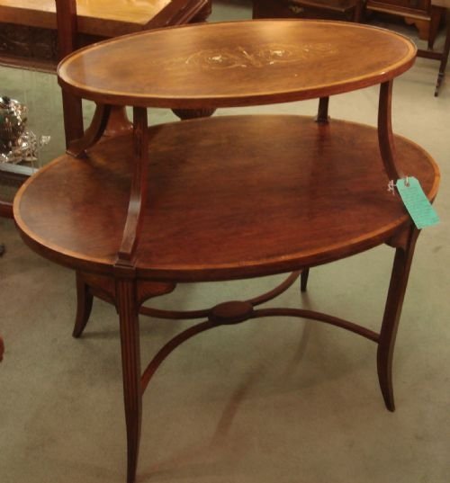 circa 1900 exquisite edwardian rosewood and satinwood bodied bone and ebony inlaid oval etagere table