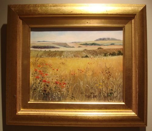 20th century original english gilt framed oil painting of the iconic british countryside by pamela hughes