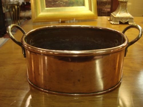 19th century small twin handled copper jelly or preserve pan