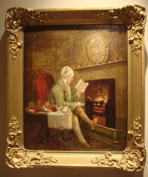 19th century oil painting modelled on the poet william cowper with eccentric subject mounted in lovely old ornate gilt frame