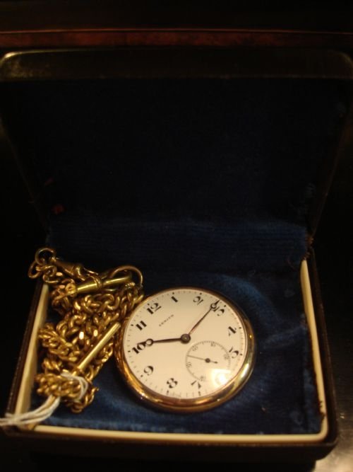 early 20th century zenith famous swiss brand gold filled pocket watch with double albert and original box