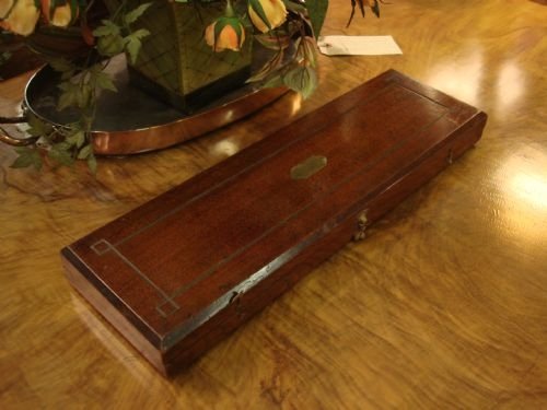 19th century solid walnut leather lined jewellery box or desk tidy