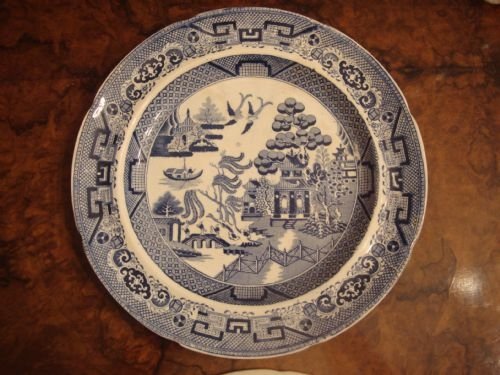 swansea pottery blue and white willow pattern plate with dillwyn impressed mark