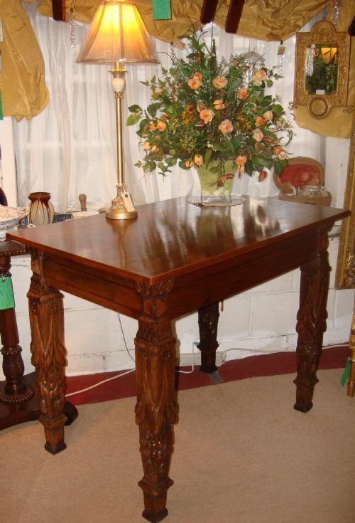 19th century very unusual danish solid oak farmhouse table with square elaborately carved legs
