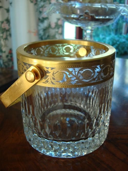 pristine world famous quality st louis french crystal thistle gold pattern gilt embellished ice bucket or wine cooler