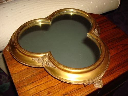 19th century very unusual cast gilt metal trefoil mirror plateau stand