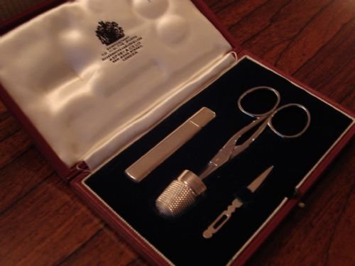 solid silver sewing kit in fitted case by famed retailers asprey of london holders of the royal warrant