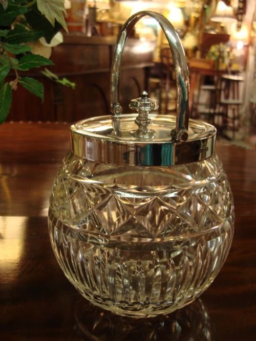 beautiful hallmarked sterling silver and cut glass biscuit box or barrel made by famous makers james dixon and sons