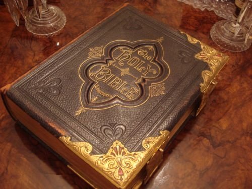 circa 1890 english antique leather and brass bound family bible by john eadie