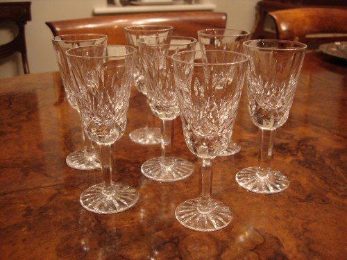 20th century set of 7 waterford lismore pattern white wine glasses