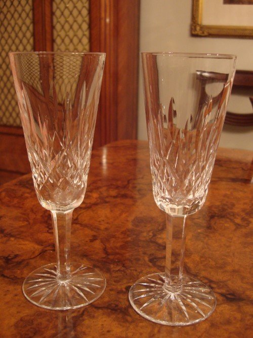 lovely waterford pair of irish cut glass lismore champagne flutes