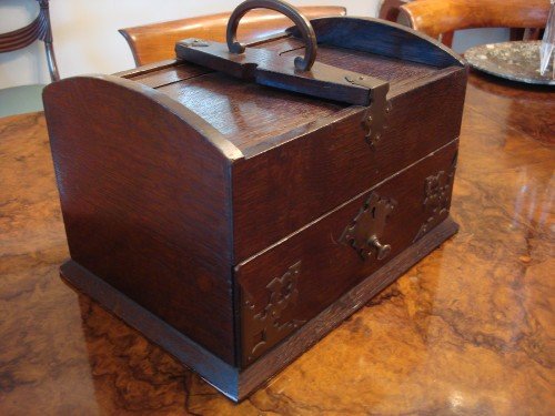 19th century very unusual oak tambour roll top box