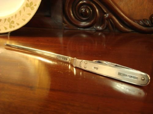 sheffield 1957 very unusual solid silver combination letter opener and pen knife by famous makers mappin and webb