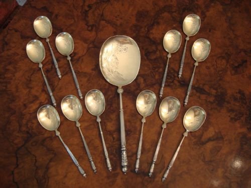 rare 19th century french solid silver ice cream dessert service in the original fitted case by famed maker emile puiforcat and having interesting provenance