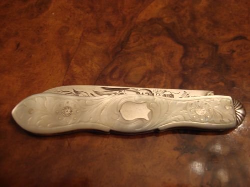 fine sheffield 1874 mother of pearl and solid silver fruit or pocket knife