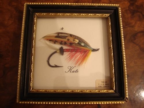 vintage british hand tied large fishing fly in bespoke frame