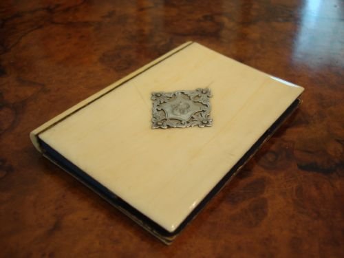 victorian period ivory and silver card case in the form of a book