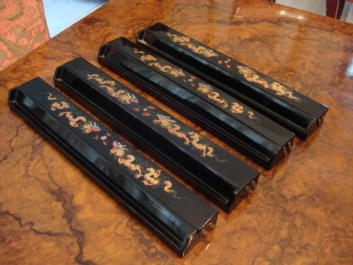 very nice vintage lacquered and hand painted set of 4 mah jong tile racks