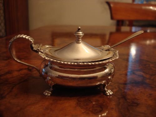 birmingham 1930 solid silver large oval mustard pot and spoon