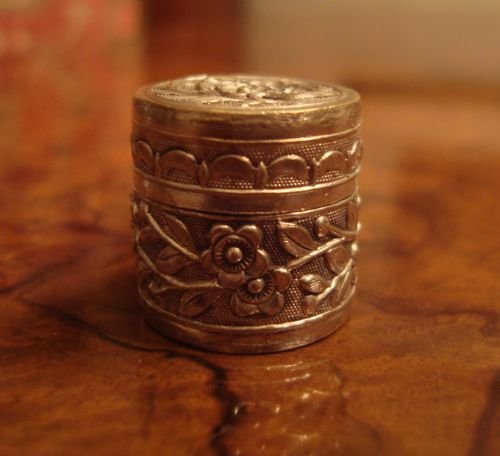 very charming silver plate circular pill or patch box