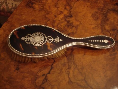 london 1905 lovely tortoiseshell and solid silver inlaid hair brush by famous maker william comyns