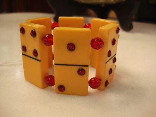 circa 1940 vintage domino bracelet with bakelite playing tiles and paste jewels