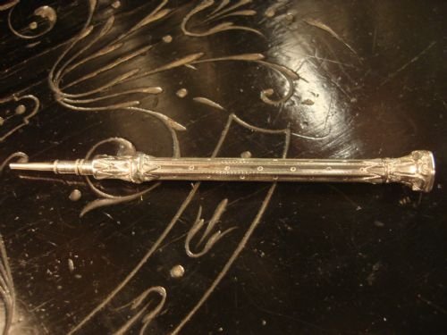 19th century victorian large white metal propelling pencil with jewelled end