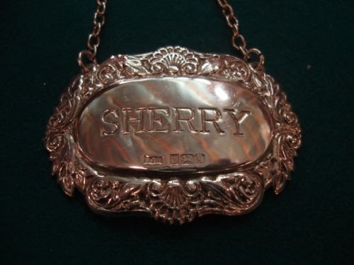 birmingham 1982 solid silver sherry decanter label