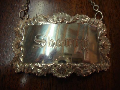 good quality silver plate sherry decanter label