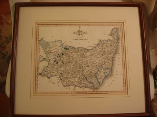 19thc engraved map of suffolk by john cary