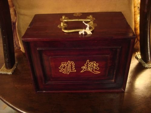 1930's chinese bone and bamboo mah jong set in rosewood box