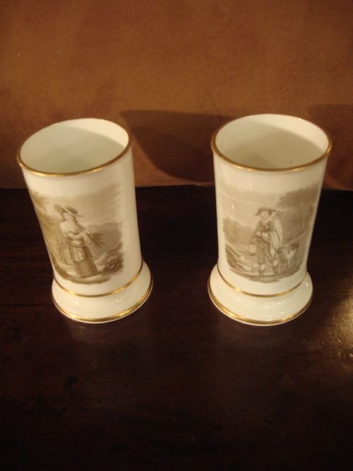 circa 1810 regency pair bat transfer porcelain spill vases