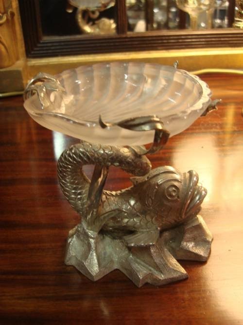 19thc cast and silverplate dolphin dish stand for butter caviar and the like