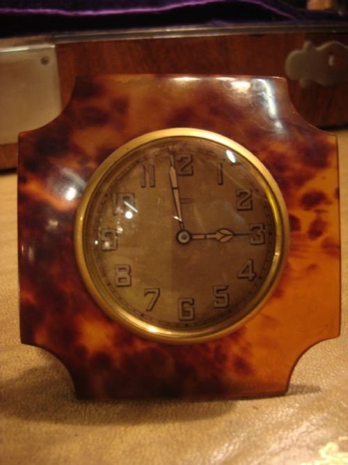 1930's art deco tortoiseshell easel clock