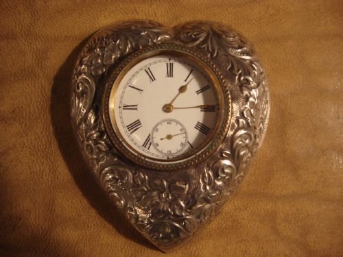 birmingham 1899 solid silver heart shaped repousse cased desk clock paperweight