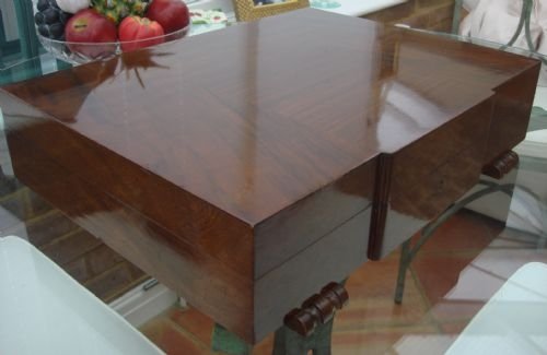 circa 1930 large mahogany cutlery box with beautiful breakfront shape and fitted interior