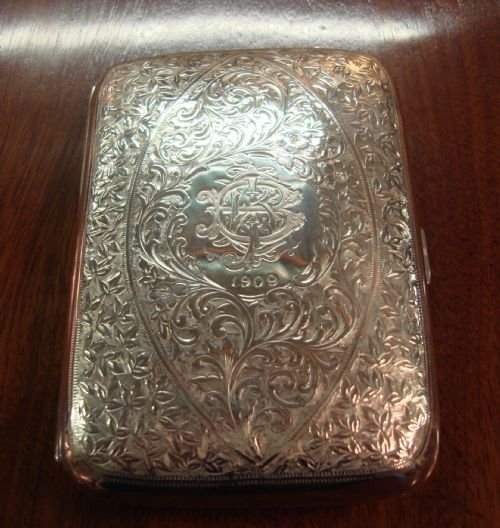 birmingham 1908 solid silver profusely engraved cigar case made by g loveridge