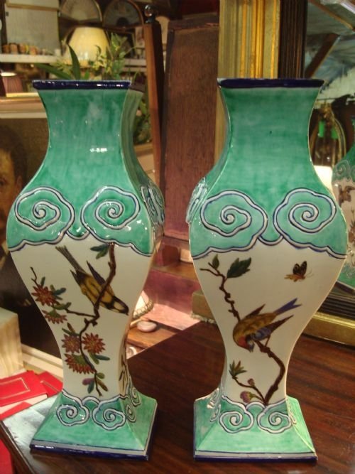 1956 pair of french faience vases by gien