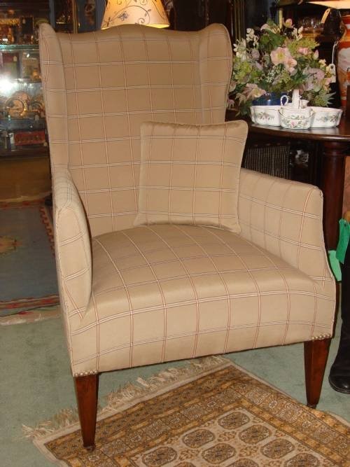 edwardian period very elegant reupholstered wing back arm chair