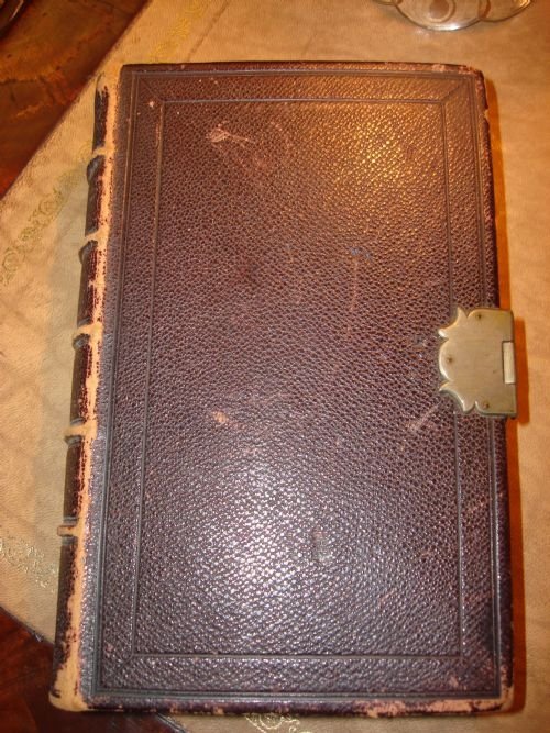 1846the holy bible english leather bound bible closed with silver plate clasp