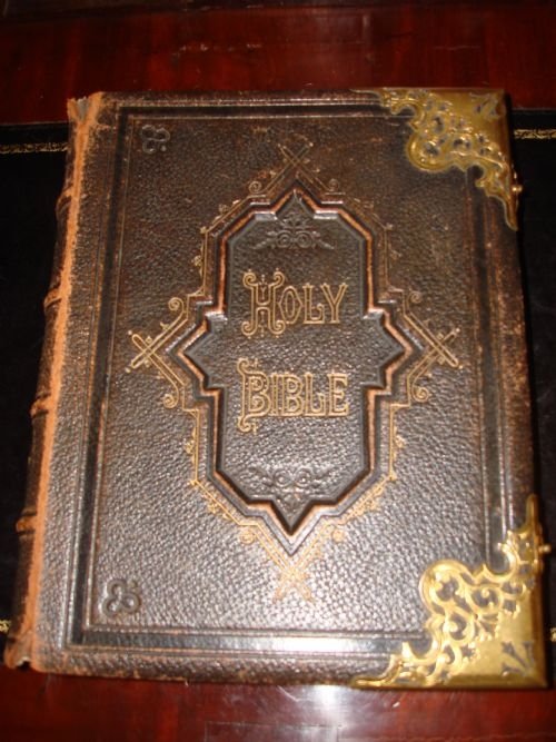 circa 1896 english antique leather and brass bound family bible by john eadie