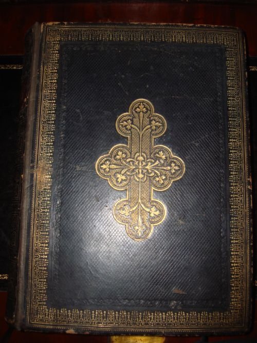 1872english very large antique leather bound embossed leather unique family bible