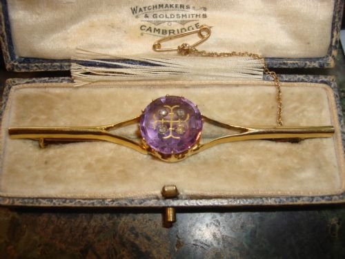 19thc superb large victorian amethyst and diamond bar brooch in gold setting