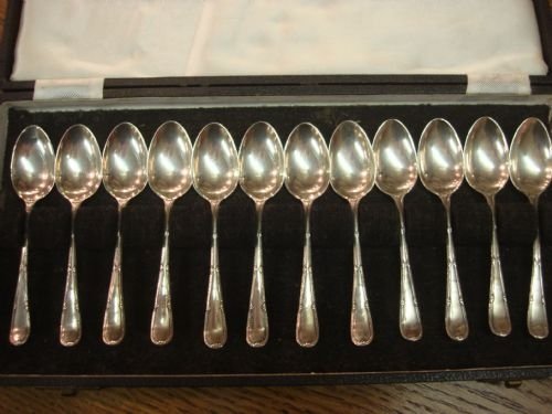 sheffield 1943 sterling silver cased set of 12 coffee spoons in original fitted case by cooper brothers and sons