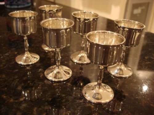 birmingham 1905 set of 6 english hallmarked antique solid silver liqueur tots of heavy weight and excellent quality
