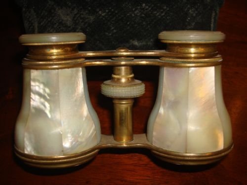 19thc victorian mother of pearl and brass opera glasses with original case