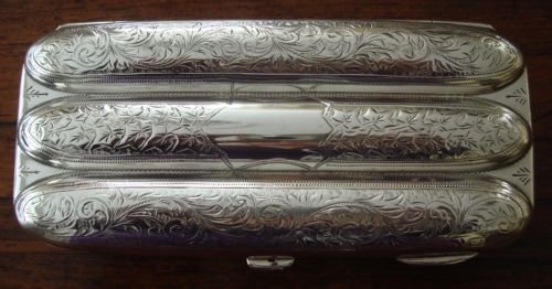 a fine birmingham 1905 hallmarked solid silver triple cigar case of torpedo form made by george edwin walton