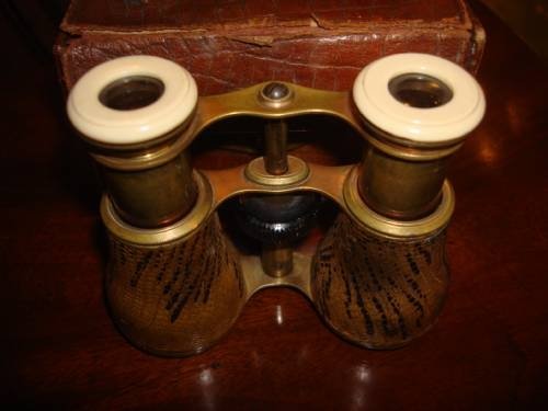 victorian french snakeskin ivory and brass opera glasses and original case