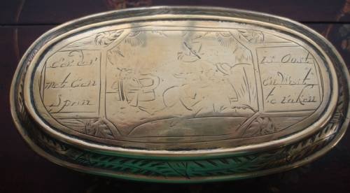 18th century dutch hand wrought brass oval engraved tobacco box